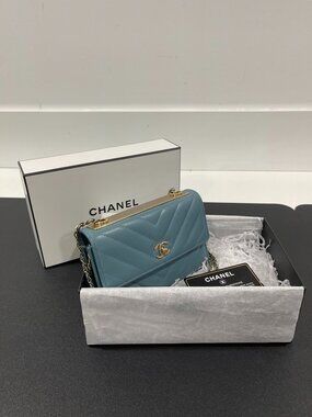 Chanel Trendy CC Chevron Mini Wallet on Chain Blue (JB1417)